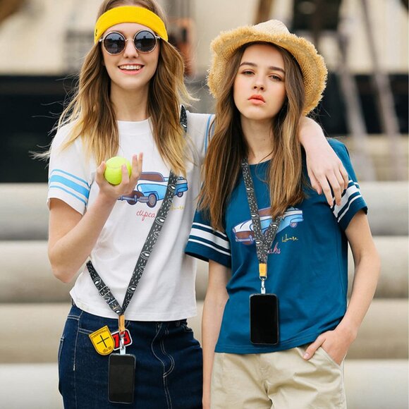 Phone Lanyard - 2 Pads, 1 Adjustable Neck Strap, 1 Wrist Strap, Nylon Lanyard - Picture 5 of 6